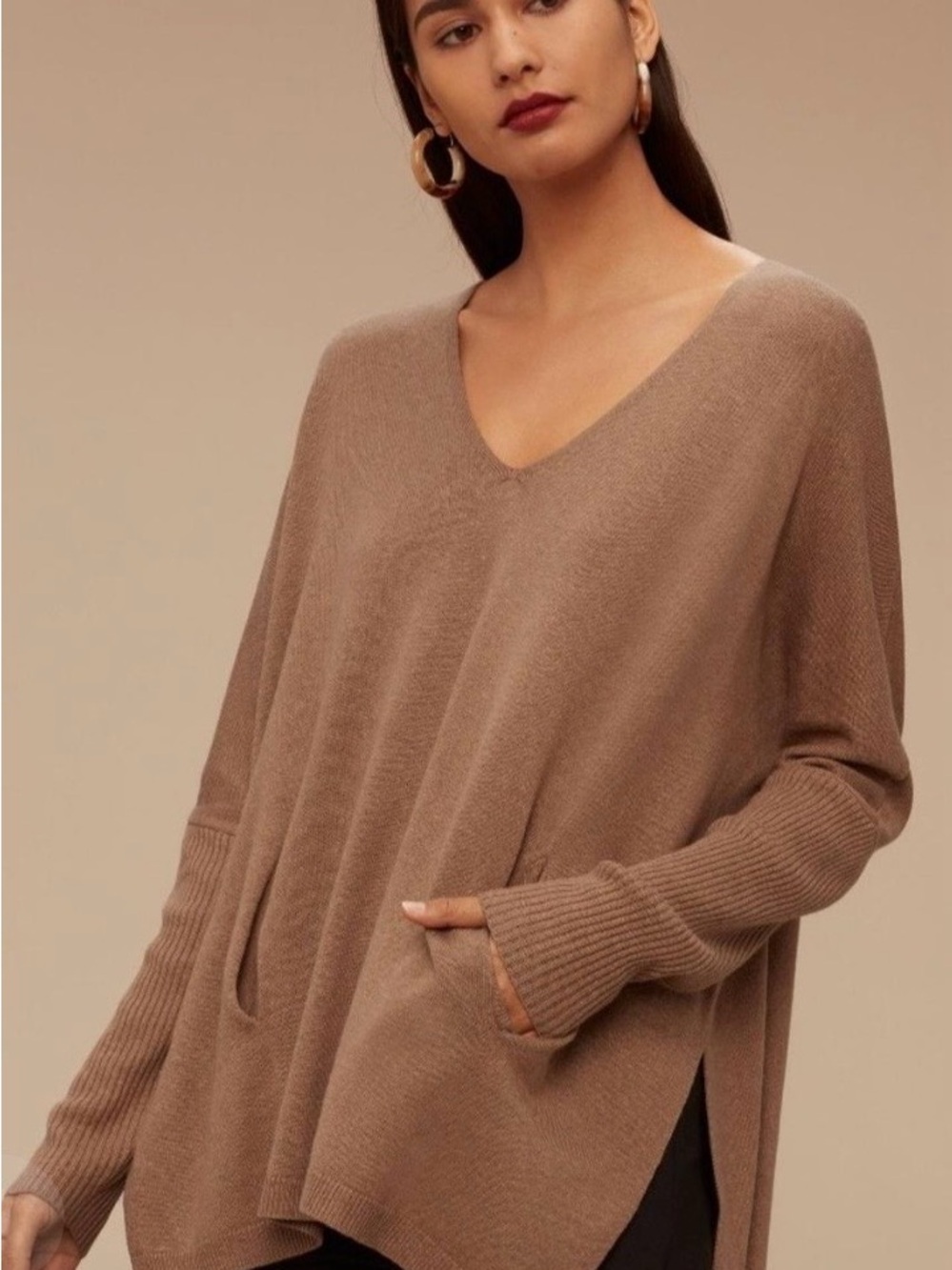 Babaton Relaxed Pocket Sweater in Taupe Brown